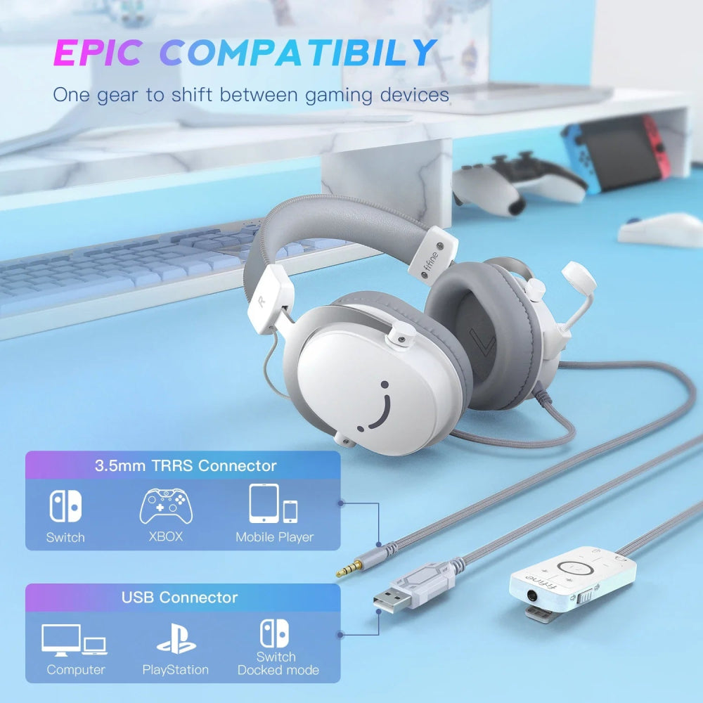 Headset Gamer FIFINE H9W 7.1 Surround Sound - BoostedBit - BoostedBit - Branco -