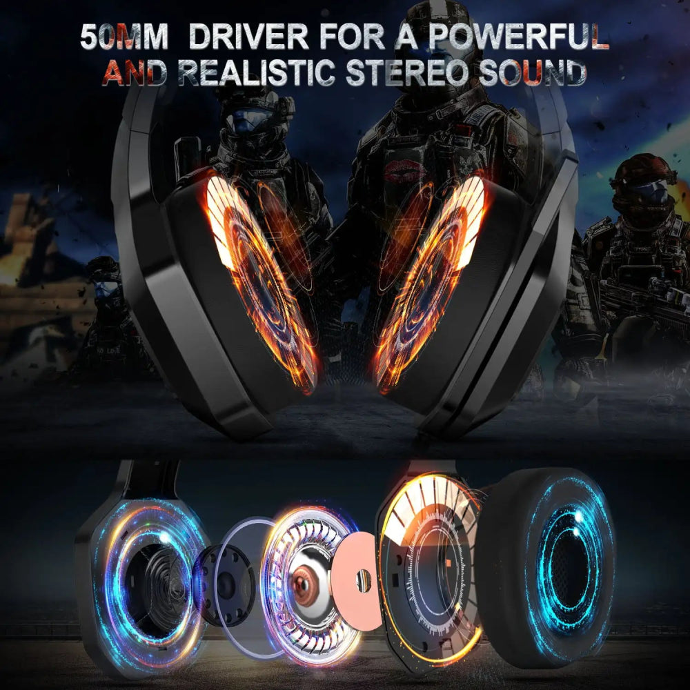 Headset Gamer ONIKUMA K10 com Cancelamento de Ruído, Bluetooth e RGB - BoostedBit - BoostedBit - Preto -