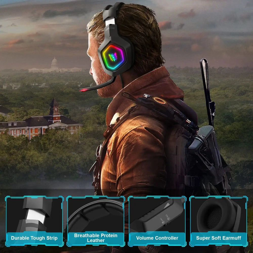 Headset Gamer ONIKUMA K10 com Cancelamento de Ruído, Bluetooth e RGB - BoostedBit - BoostedBit - Preto -