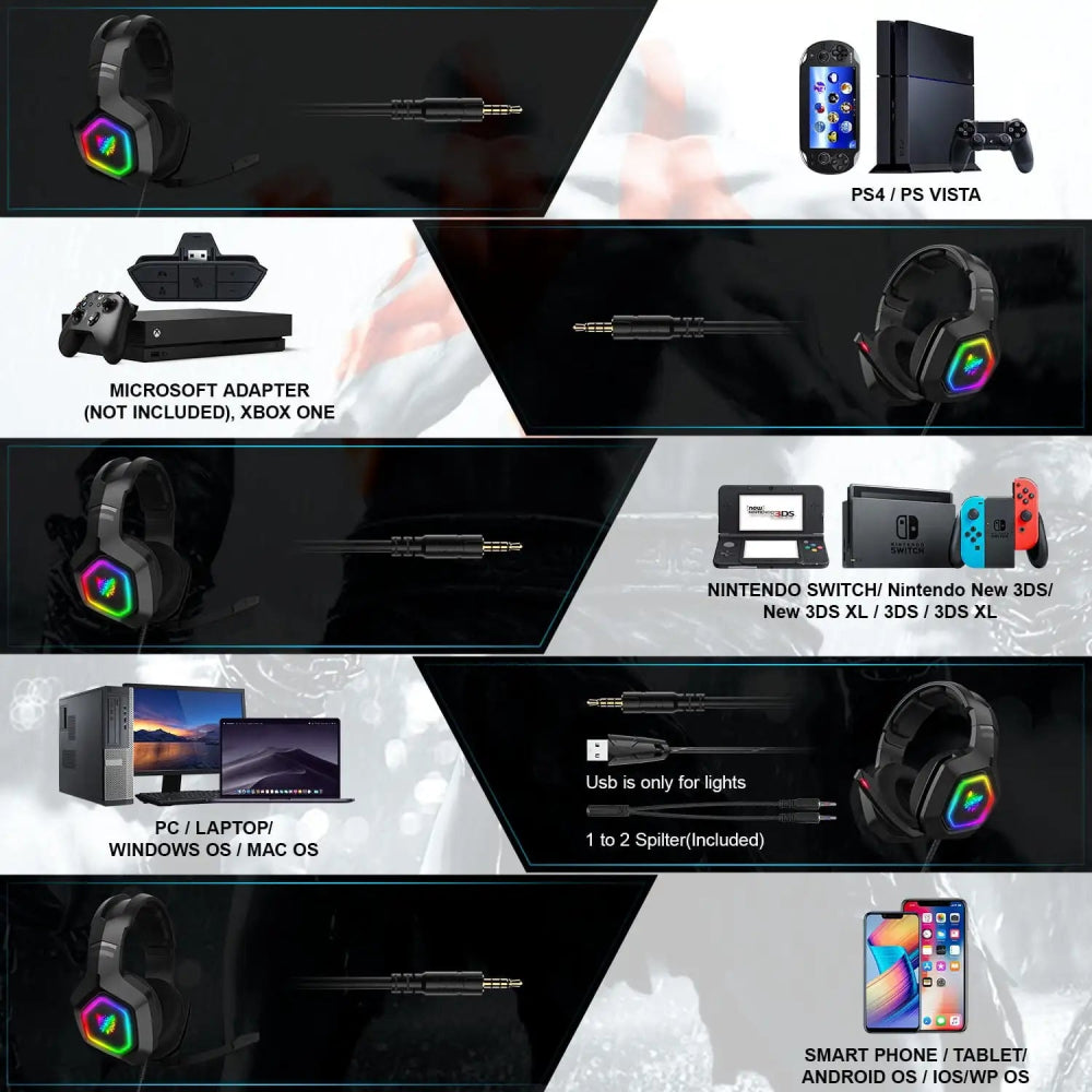 Headset Gamer ONIKUMA K10 com Cancelamento de Ruído, Bluetooth e RGB - BoostedBit - BoostedBit - Preto -