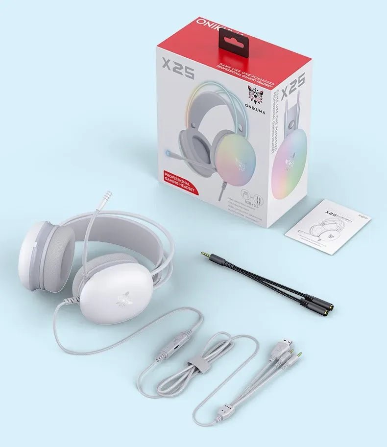 Headset Gamer ONIKUMA X25 com Cancelamento Ativo de Ruído e RGB - BoostedBit - BoostedBit - Branco -