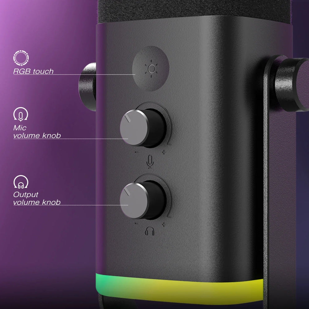 Microfone Gamer FIFINE Ampligame AM8 USB/XLR, Botão de Mute por Toque, Entrada para Fones de Ouvido, Controles I/O - Ampligame AM8 - BoostedBit - BoostedBit - Preto -