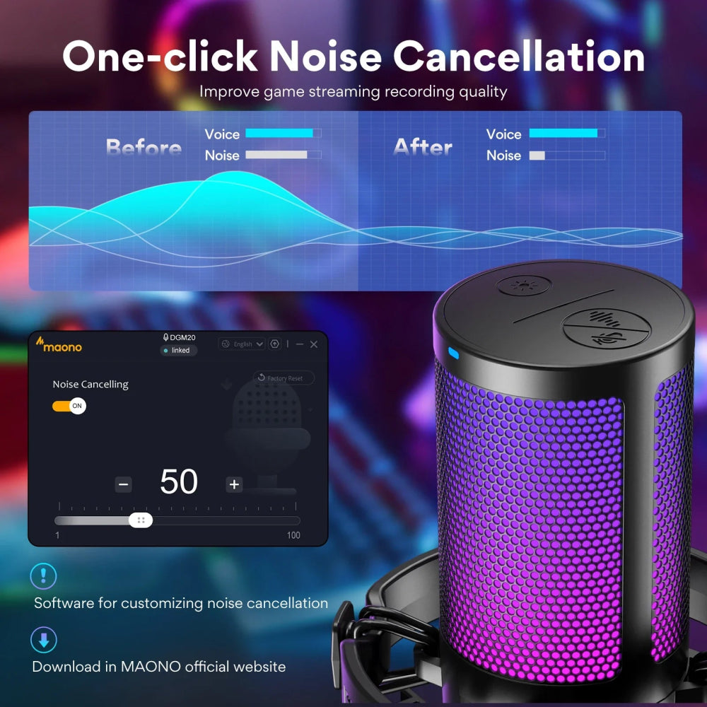 Microfone Gamer Maono DGM20, USB, RGB, Redução de Ruído, Mute com Um Toque - DGM20 - BoostedBit - BoostedBit - DGM20 - Preto -