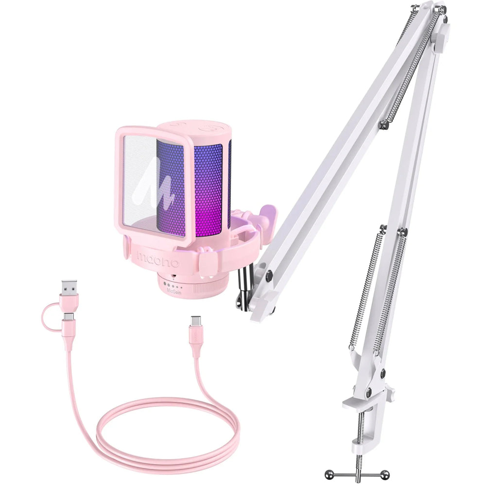 Microfone Gamer Maono Gamerwave DGM20S USB, Cancelamento de Ruído, RGB, Mute com Um Toque - DGM20S - BoostedBit - BoostedBit - DGM20S - Rosa -