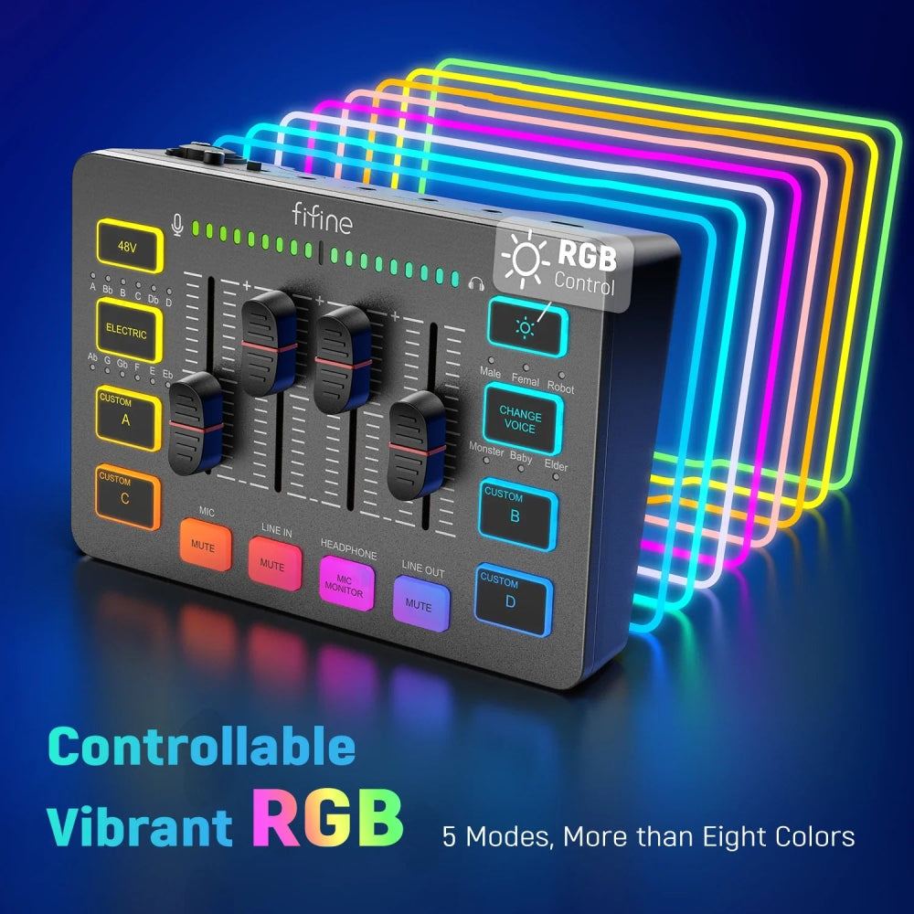 Mixer Gamer FIFINE AmpliGame SC3, Mixer RGB de 4 Canais com Interface para Microfone XL - AmpliGame SC3 - BoostedBit - BoostedBit - Branco -