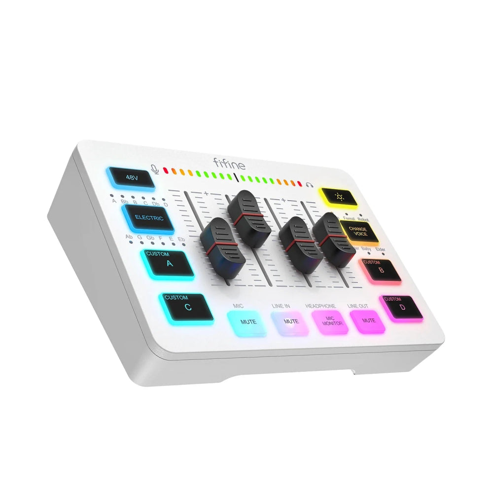Mixer Gamer FIFINE AmpliGame SC3, Mixer RGB de 4 Canais com Interface para Microfone XL - AmpliGame SC3 - BoostedBit - BoostedBit - Branco -