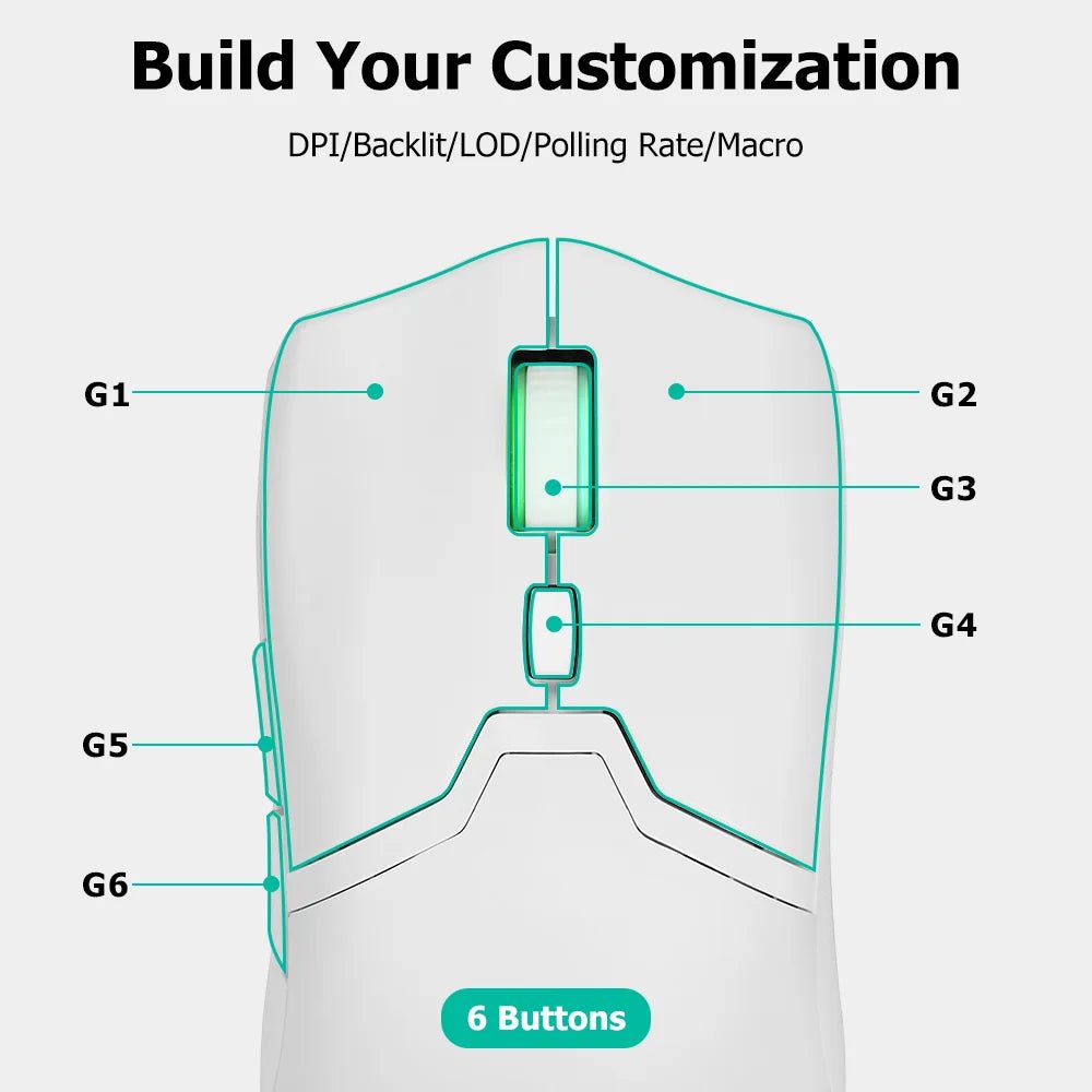 Mouse gamer Delux M800, 72g, sem fio, RGB, 6 botões, 26000DPI - M800 PAW3395 - BoostedBit - BoostedBit - Branco -