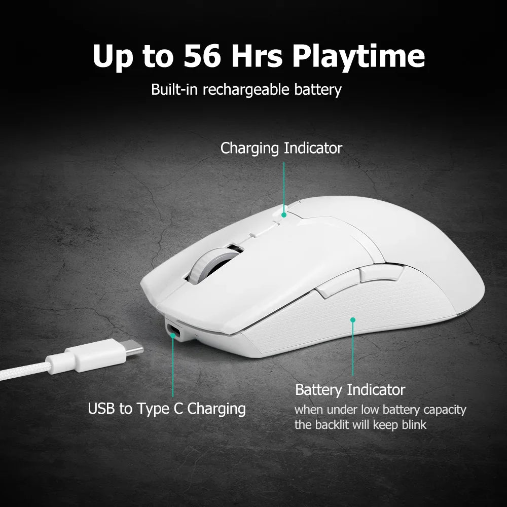 Mouse gamer Delux M800, 72g, sem fio, RGB, 6 botões, 26000DPI - M800 PAW3395 - BoostedBit - BoostedBit - Branco -