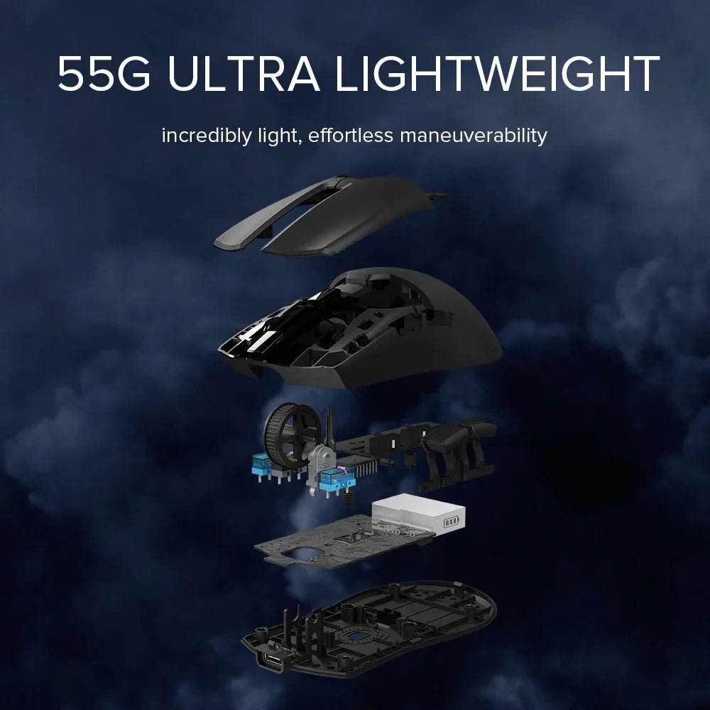 Mouse gamer Delux M800 Ultra, 55g, 6 botões, Tri - Mode, 26000DPI - M800 Ultra PAW3395 - BoostedBit - BoostedBit - Preto 55g 600mAh -