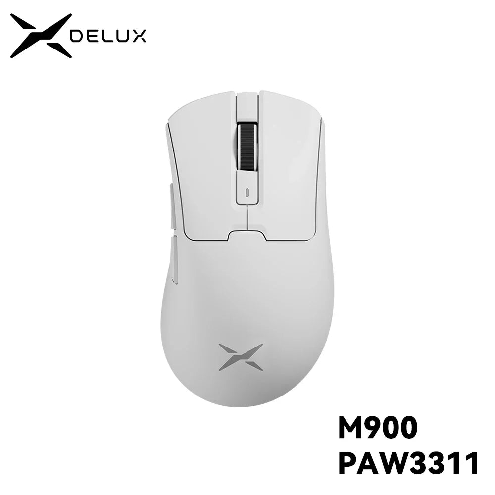 Mouse gamer Delux M900 PAW3311, 63g, RGB, sem fio, 12000 DPI, 7 botões - M900 PAW3311 - BoostedBit - BoostedBit - M900 - Branco -