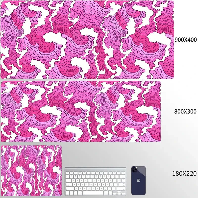 Mousepad Gamer de Borracha Antiderrapante (Arte Japonesa) - BoostedBit - BoostedBit - Rosa - 300x700x3mm -