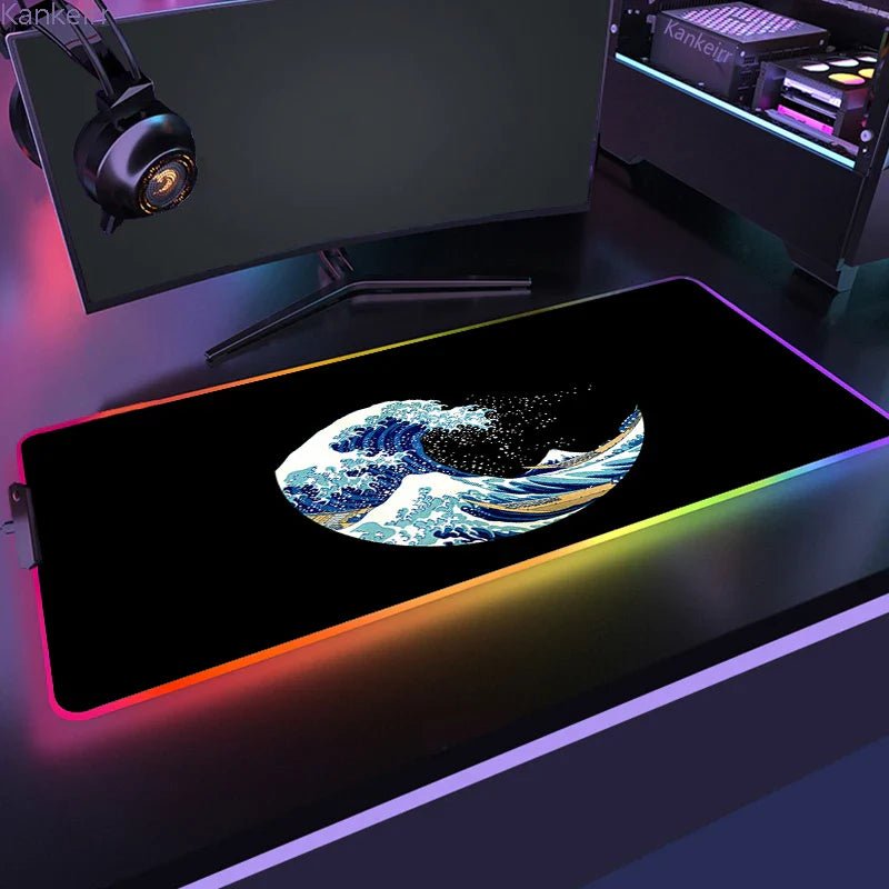 Mousepad Gamer de Borracha Antiderrapante com Iluminação RGB (Onda Japonesa) - BoostedBit - BoostedBit - Onda 1 - RGB 300x700x3mm -