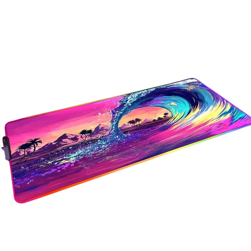 Mousepad Gamer de Borracha Antiderrapante com Iluminação RGB (Onda Japonesa) - BoostedBit - BoostedBit - Onda 1 - RGB 300x700x3mm -