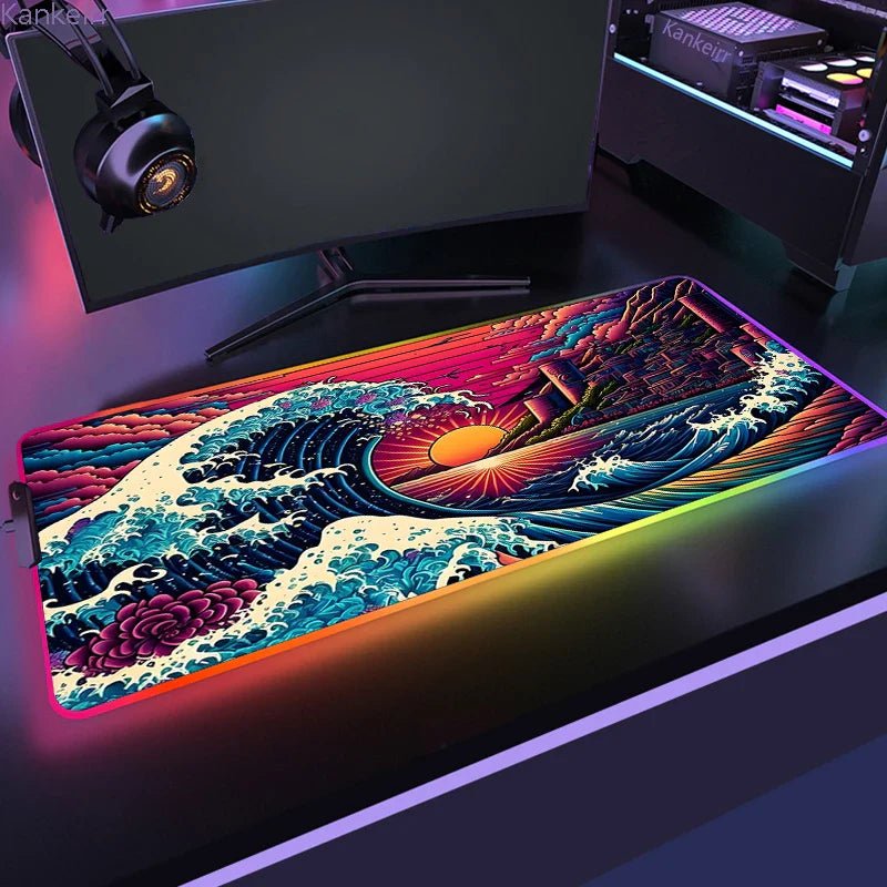 Mousepad Gamer de Borracha Antiderrapante com Iluminação RGB (Onda Japonesa) - BoostedBit - BoostedBit - Onda 10 - RGB 300x700x3mm -