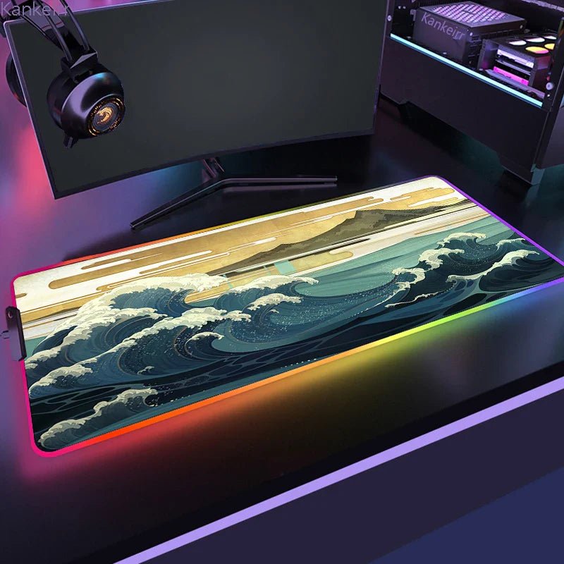Mousepad Gamer de Borracha Antiderrapante com Iluminação RGB (Onda Japonesa) - BoostedBit - BoostedBit - Onda 12 - RGB 300x700x3mm -