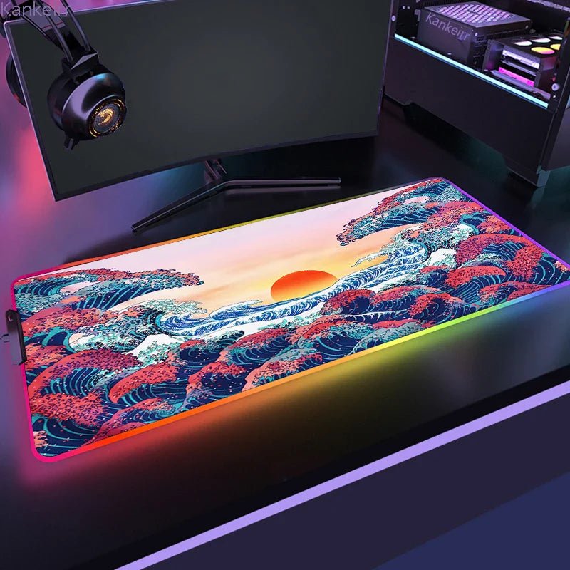Mousepad Gamer de Borracha Antiderrapante com Iluminação RGB (Onda Japonesa) - BoostedBit - BoostedBit - Onda 13 - RGB 300x700x3mm -
