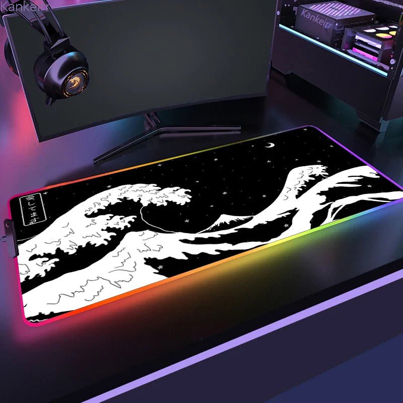 Mousepad Gamer de Borracha Antiderrapante com Iluminação RGB (Onda Japonesa) - BoostedBit - BoostedBit - Onda 17 - RGB 300x600x3mm -