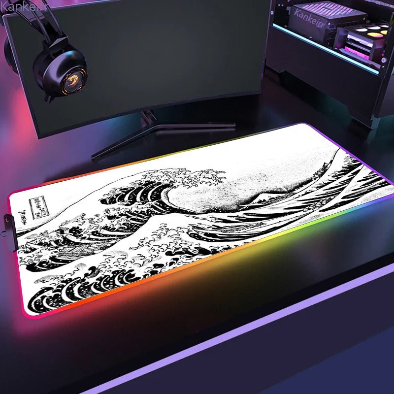 Mousepad Gamer de Borracha Antiderrapante com Iluminação RGB (Onda Japonesa) - BoostedBit - BoostedBit - Onda 19 - RGB 300x700x3mm -