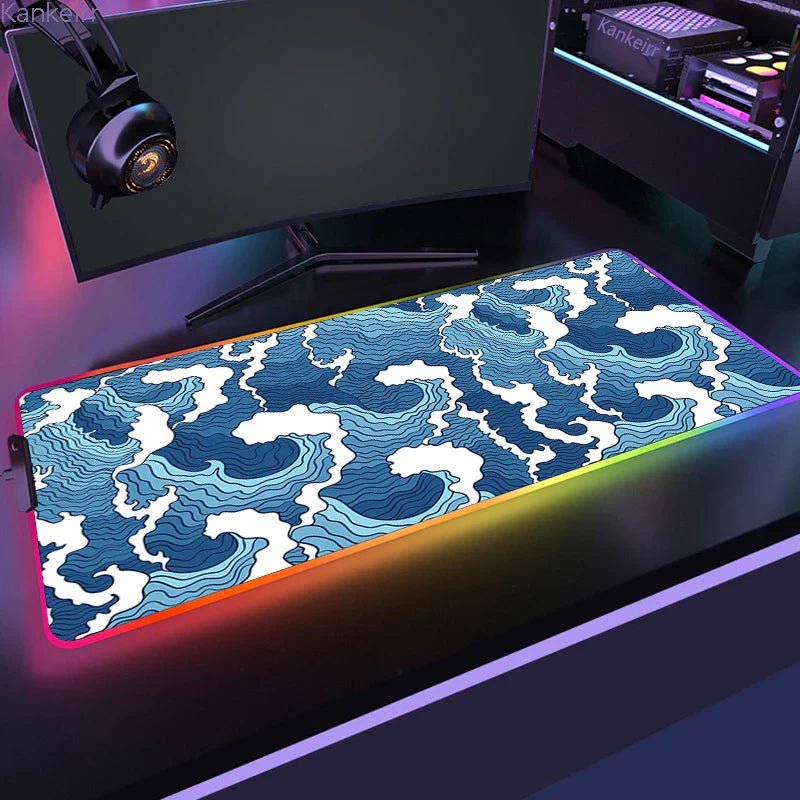 Mousepad Gamer de Borracha Antiderrapante com Iluminação RGB (Onda Japonesa) - BoostedBit - BoostedBit - Onda 20 - RGB 300x700x3mm -