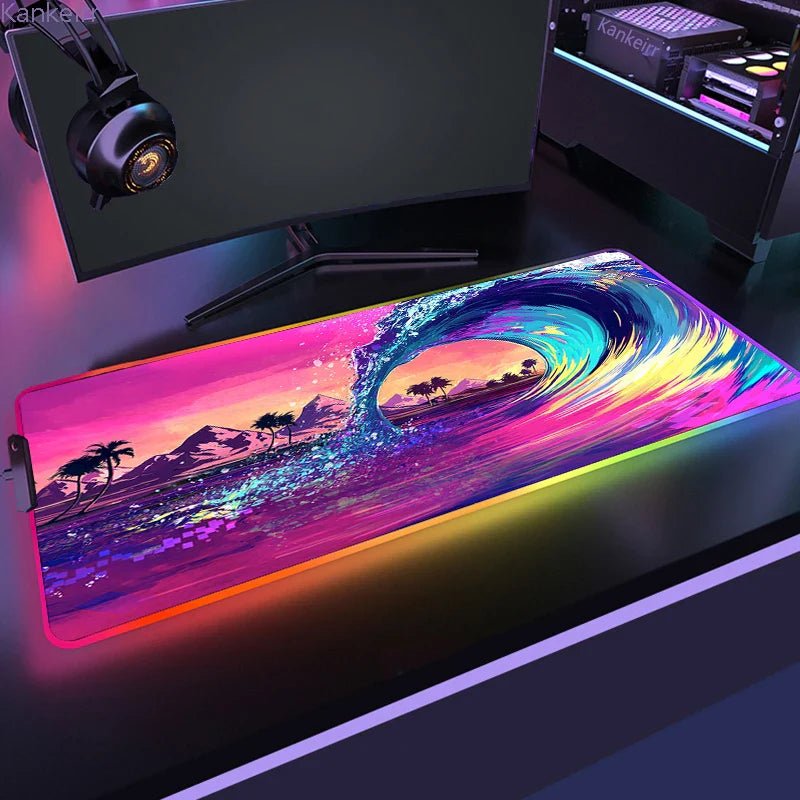 Mousepad Gamer de Borracha Antiderrapante com Iluminação RGB (Onda Japonesa) - BoostedBit - BoostedBit - Onda 4 - RGB 300x700x3mm -