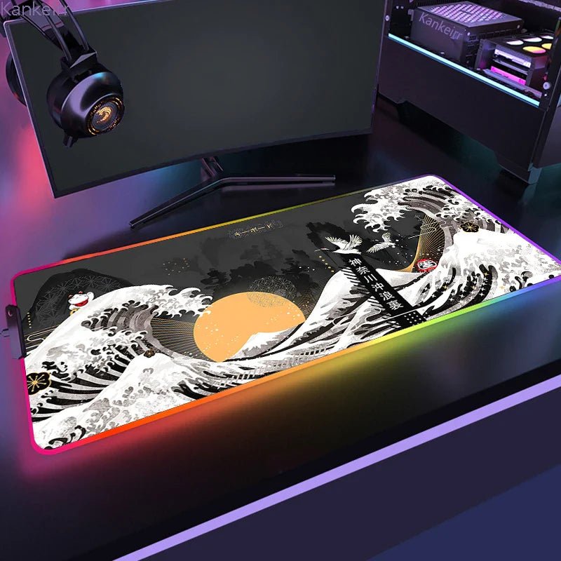 Mousepad Gamer de Borracha Antiderrapante com Iluminação RGB (Onda Japonesa) - BoostedBit - BoostedBit - Onda 5 - RGB 300x700x3mm -