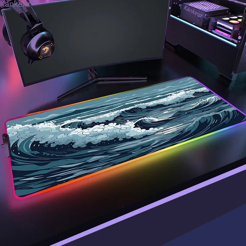 Mousepad Gamer de Borracha Antiderrapante com Iluminação RGB (Onda Japonesa) - BoostedBit - BoostedBit - Onda 6 - RGB 300x700x3mm -