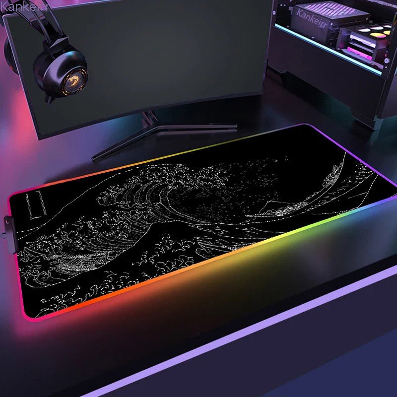 Mousepad Gamer de Borracha Antiderrapante com Iluminação RGB (Onda Japonesa) - BoostedBit - BoostedBit - Onda 8 - RGB 300x600x3mm -