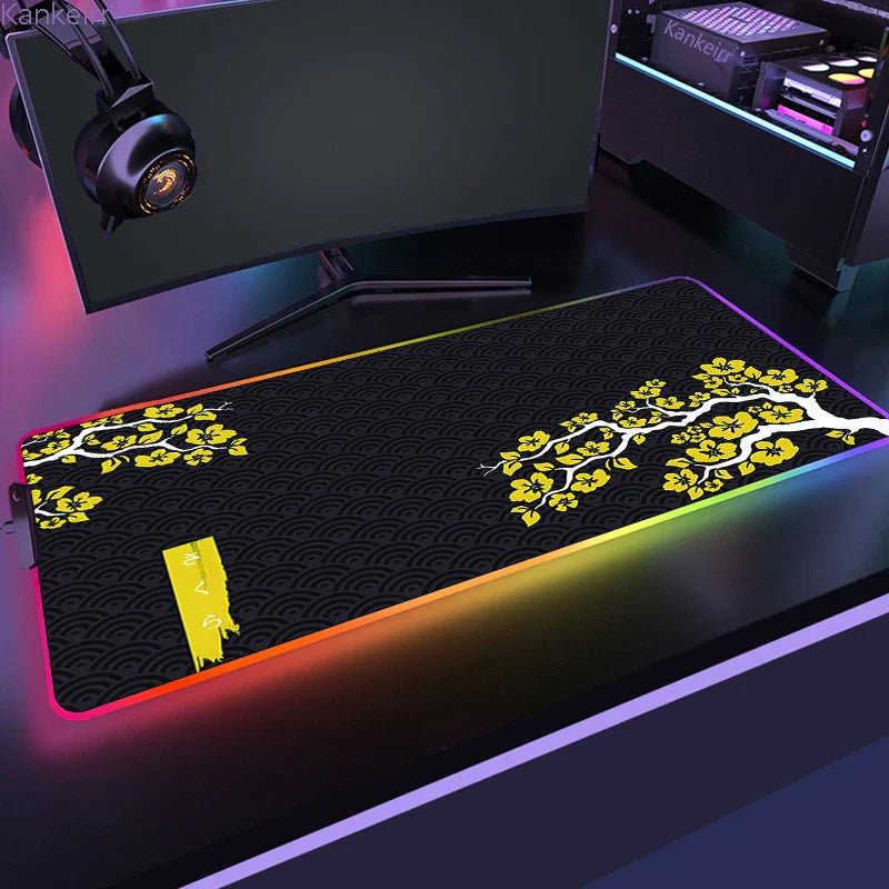 Mousepad Gamer RGB de Borracha Antiderrapante (Sakura) - BoostedBit - BoostedBit - Amarelo - RGB 300x600x3mm -