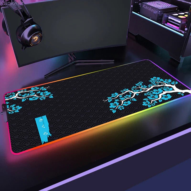 Mousepad Gamer RGB de Borracha Antiderrapante (Sakura) - BoostedBit - BoostedBit - Azul Claro - RGB 300x600x3mm -