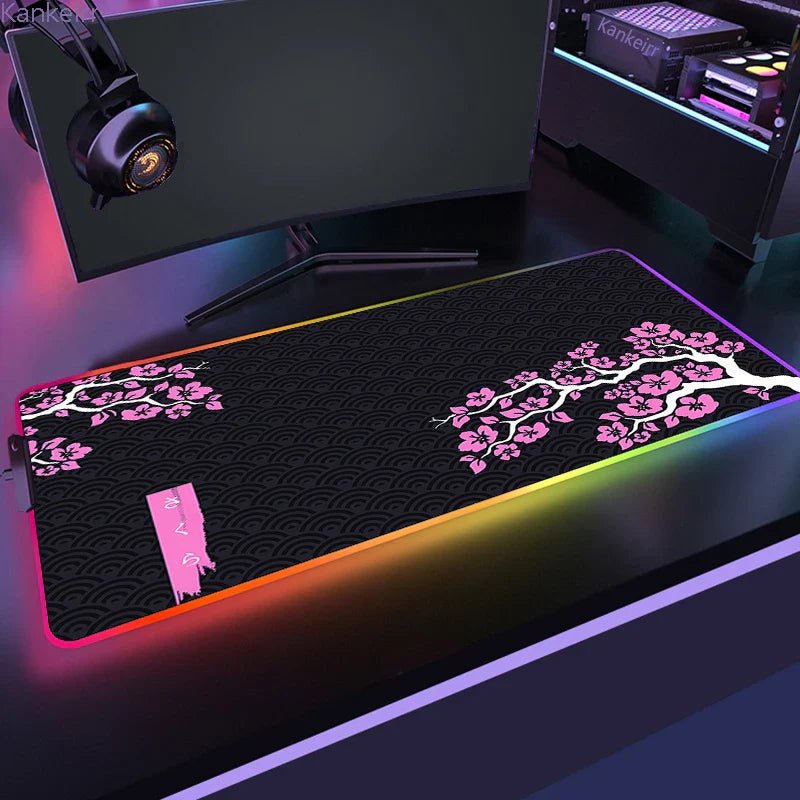 Mousepad Gamer RGB de Borracha Antiderrapante (Sakura) - BoostedBit - BoostedBit - Rosa 1 - RGB 300x600x3mm -