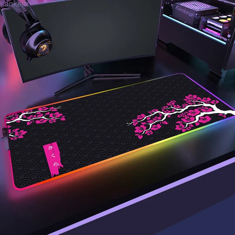 Mousepad Gamer RGB de Borracha Antiderrapante (Sakura) - BoostedBit - BoostedBit - Rosa 3 - RGB 300x700x3mm -