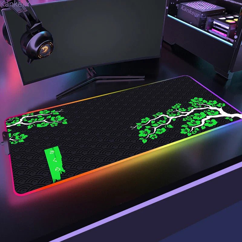 Mousepad Gamer RGB de Borracha Antiderrapante (Sakura) - BoostedBit - BoostedBit - Verde - RGB 300x700x3mm -