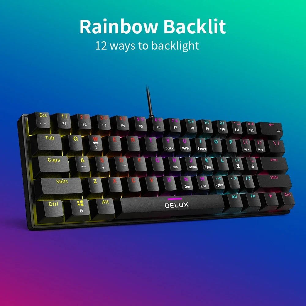 Teclado Gamer Mecânico Delux KM36 Com Fio, 61 Teclas, Iluminação Arco - íris, Tamanho Mini - Delux KM36 - BoostedBit - BoostedBit - Preto -