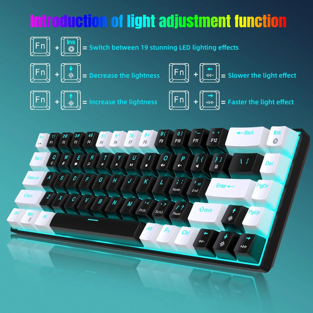 Teclado Gamer Mecânico V800 Blue Axis RGB 68 Teclas - V800 - BoostedBit - BoostedBit - Branco e Preto - Switch Azul -