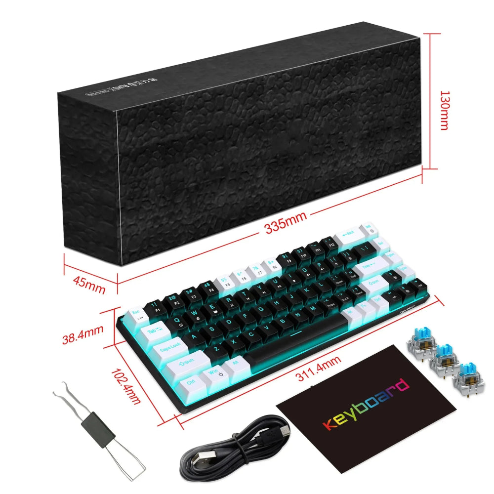 Teclado Gamer Mecânico V800 Blue Axis RGB 68 Teclas - V800 - BoostedBit - BoostedBit - Branco e Preto - Switch Azul -