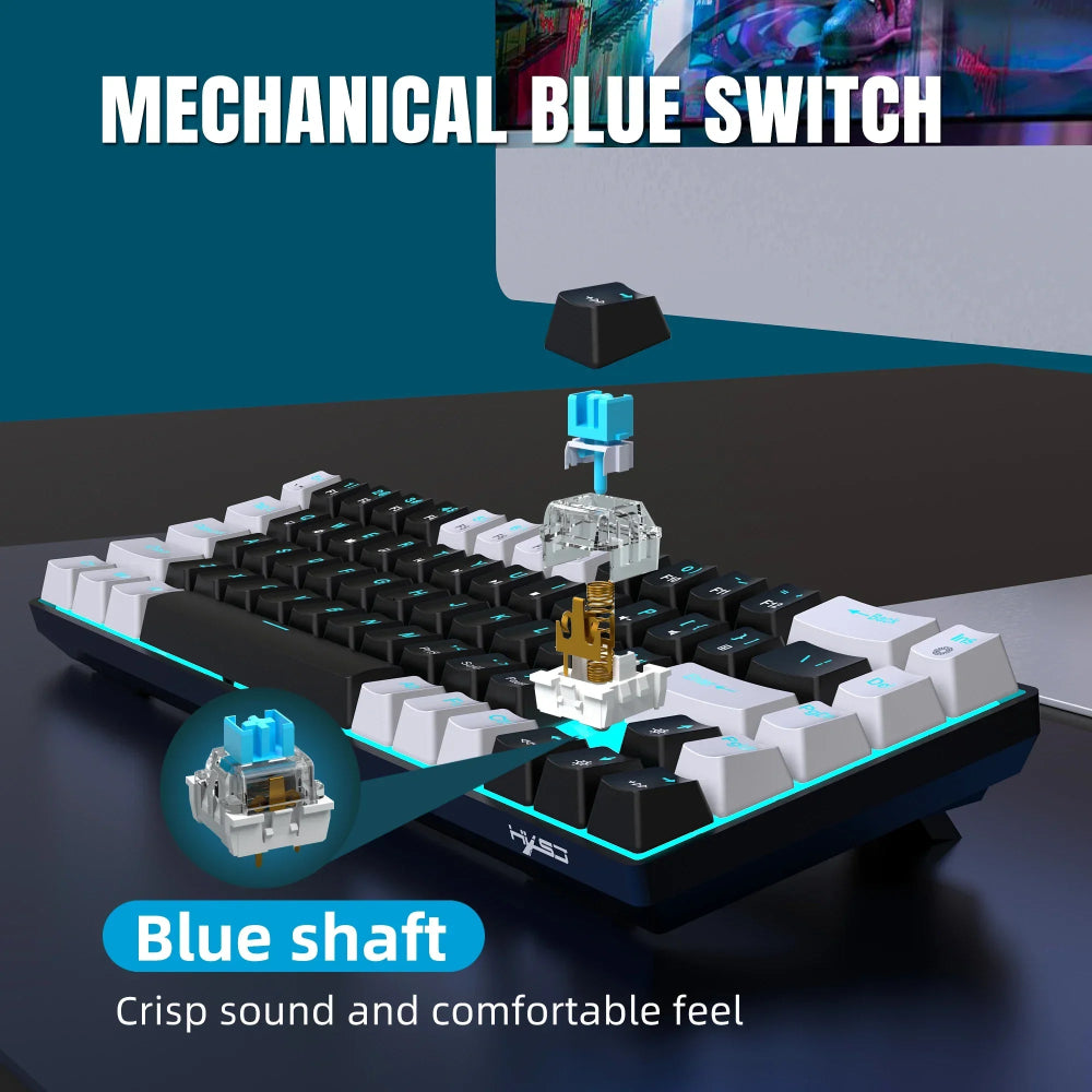 Teclado Gamer Mecânico V800 Blue Axis RGB 68 Teclas - V800 - BoostedBit - BoostedBit - Branco e Preto - Switch Azul -