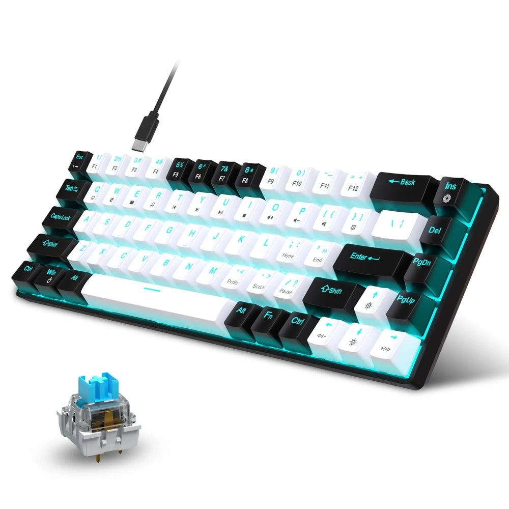 Teclado Gamer Mecânico V800 Blue Axis RGB 68 Teclas - V800 - BoostedBit - BoostedBit - Branco e Preto - Switch Azul -