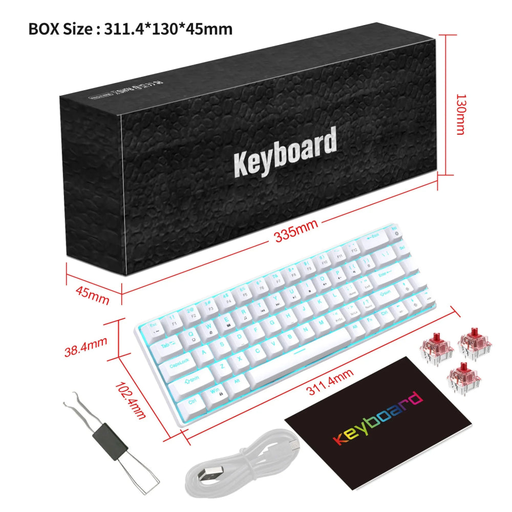 Teclado Gamer Mecânico V800 Blue Axis RGB 68 Teclas - V800 - BoostedBit - BoostedBit - Branco - Switch Azul -