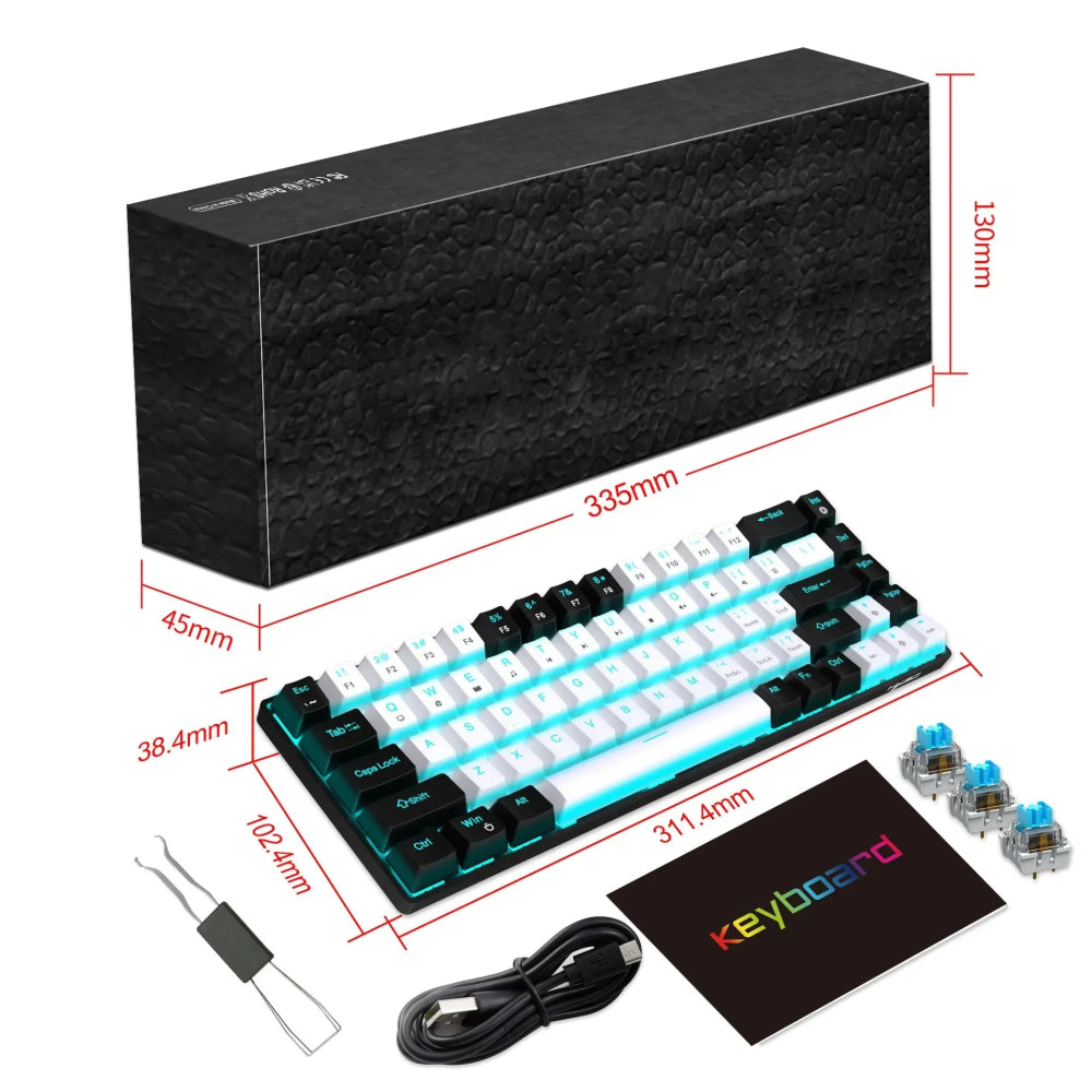 Teclado Gamer Mecânico V800 Blue Axis RGB 68 Teclas - V800 - BoostedBit - BoostedBit - Preto e Branco - Switch Azul -