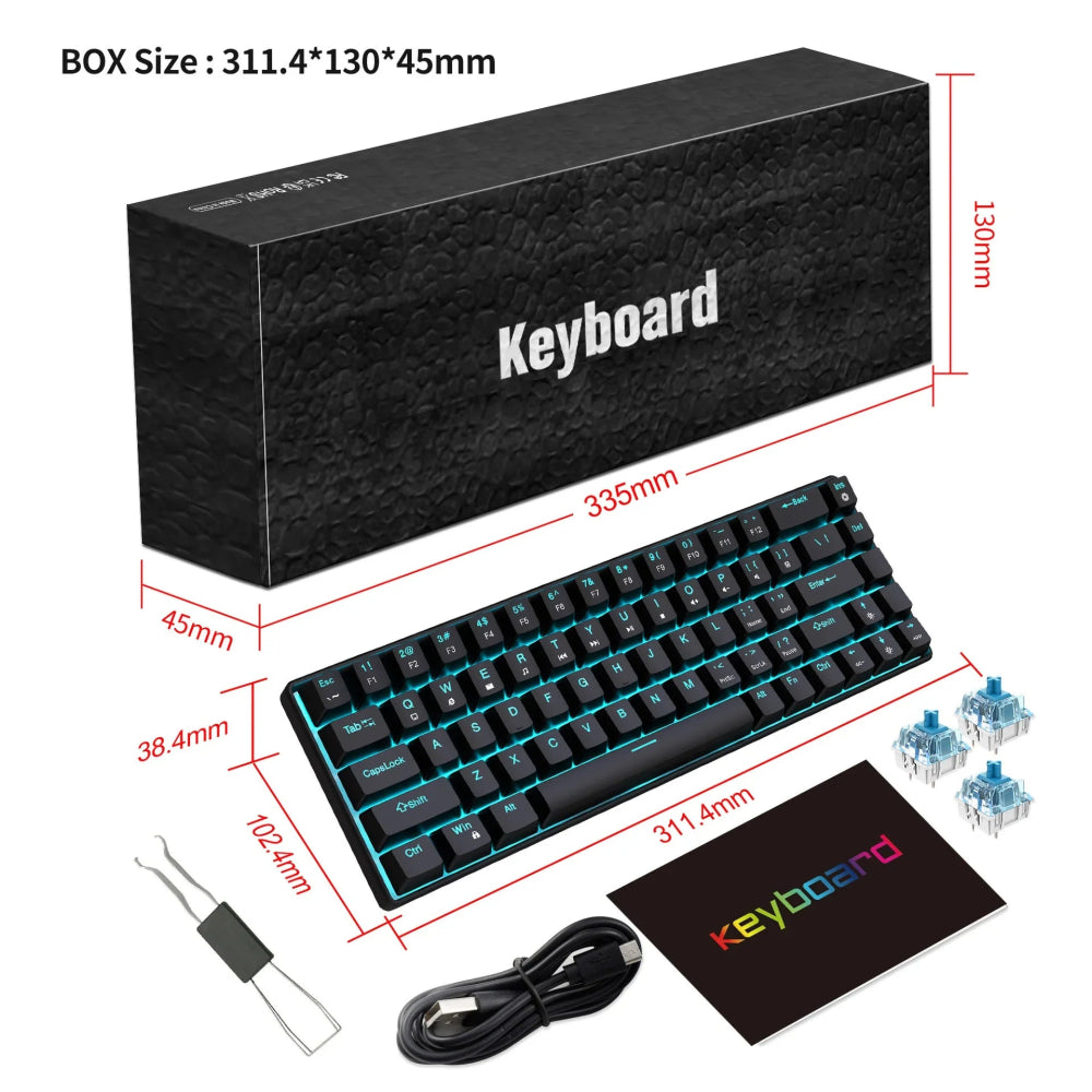 Teclado Gamer Mecânico V800 Blue Axis RGB 68 Teclas - V800 - BoostedBit - BoostedBit - Preto - Switch Azul -