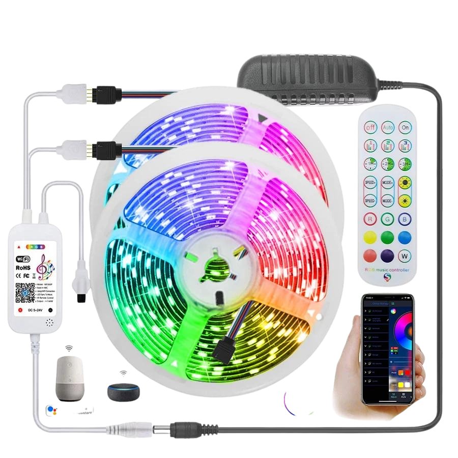 Tira LED WiFi Inteligente FEICAN WiFi Bluetooth Flexível - BoostedBit - BoostedBit - Controle de Bluetooth 1 - 5050 Não à prova d'água - US Plug | 5M Full Set | C - 1 -