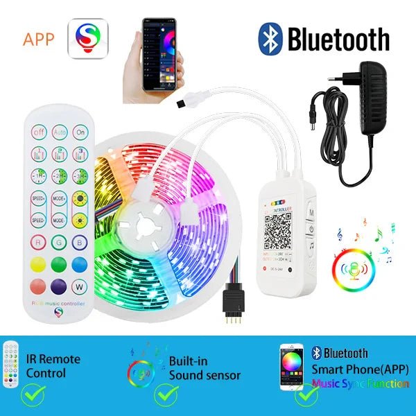 Tira LED WiFi Inteligente FEICAN WiFi Bluetooth Flexível - BoostedBit - BoostedBit - Controle de Bluetooth 1 - 5050 Não à prova d'água - US Plug | 5M Full Set | C - 1 -