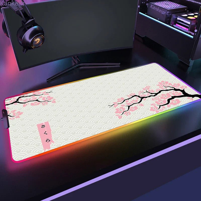 Mousepad Gamer RGB de Borracha Antiderrapante (Sakura) - BoostedBit - BoostedBit - Rosa Claro - RGB 250x350x3mm - 