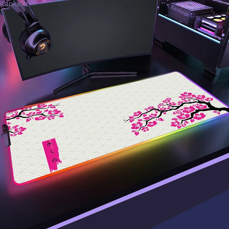 Mousepad Gamer RGB de Borracha Antiderrapante (Sakura) - BoostedBit - BoostedBit - Rosa - RGB 250x350x3mm - 
