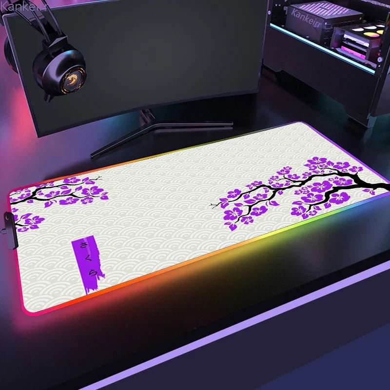 Mousepad Gamer RGB de Borracha Antiderrapante (Sakura) - BoostedBit - BoostedBit - Roxo Escuro - RGB 300x700x3mm - 