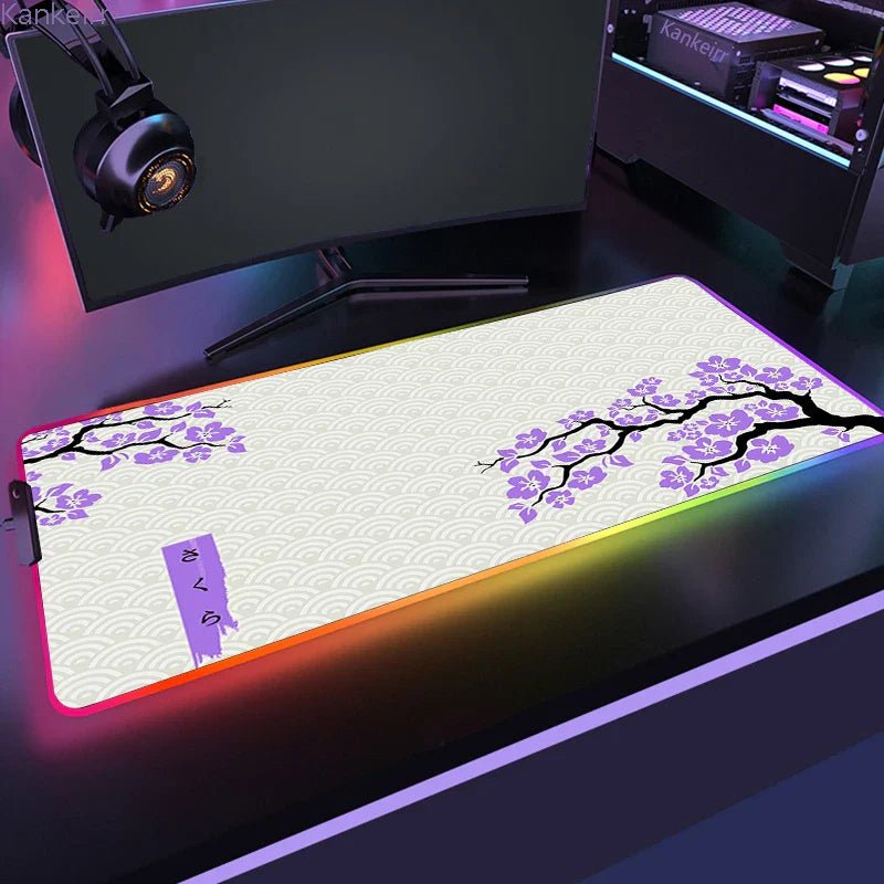 Mousepad Gamer RGB de Borracha Antiderrapante (Sakura) - BoostedBit - BoostedBit - Roxo - RGB 300x600x3mm - 
