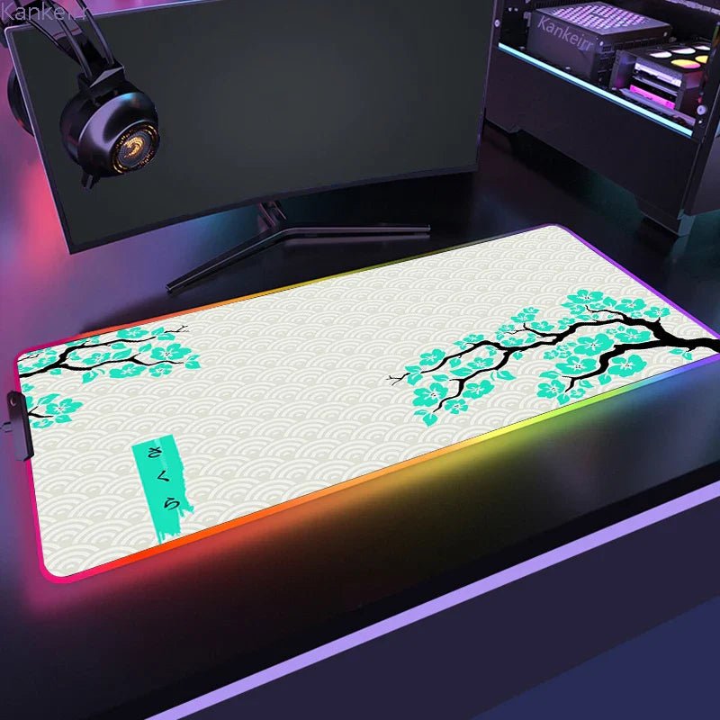 Mousepad Gamer RGB de Borracha Antiderrapante (Sakura) - BoostedBit - BoostedBit - Verde Água - RGB 300x600x3mm - 