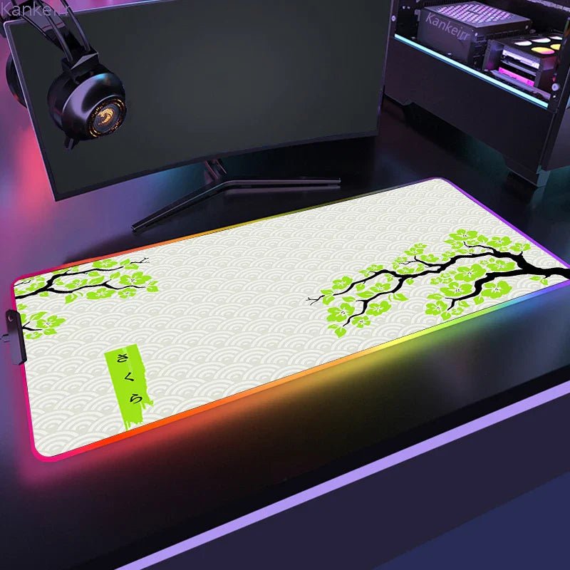 Mousepad Gamer RGB de Borracha Antiderrapante (Sakura) - BoostedBit - BoostedBit - Verde Lima - RGB 300x700x3mm - 